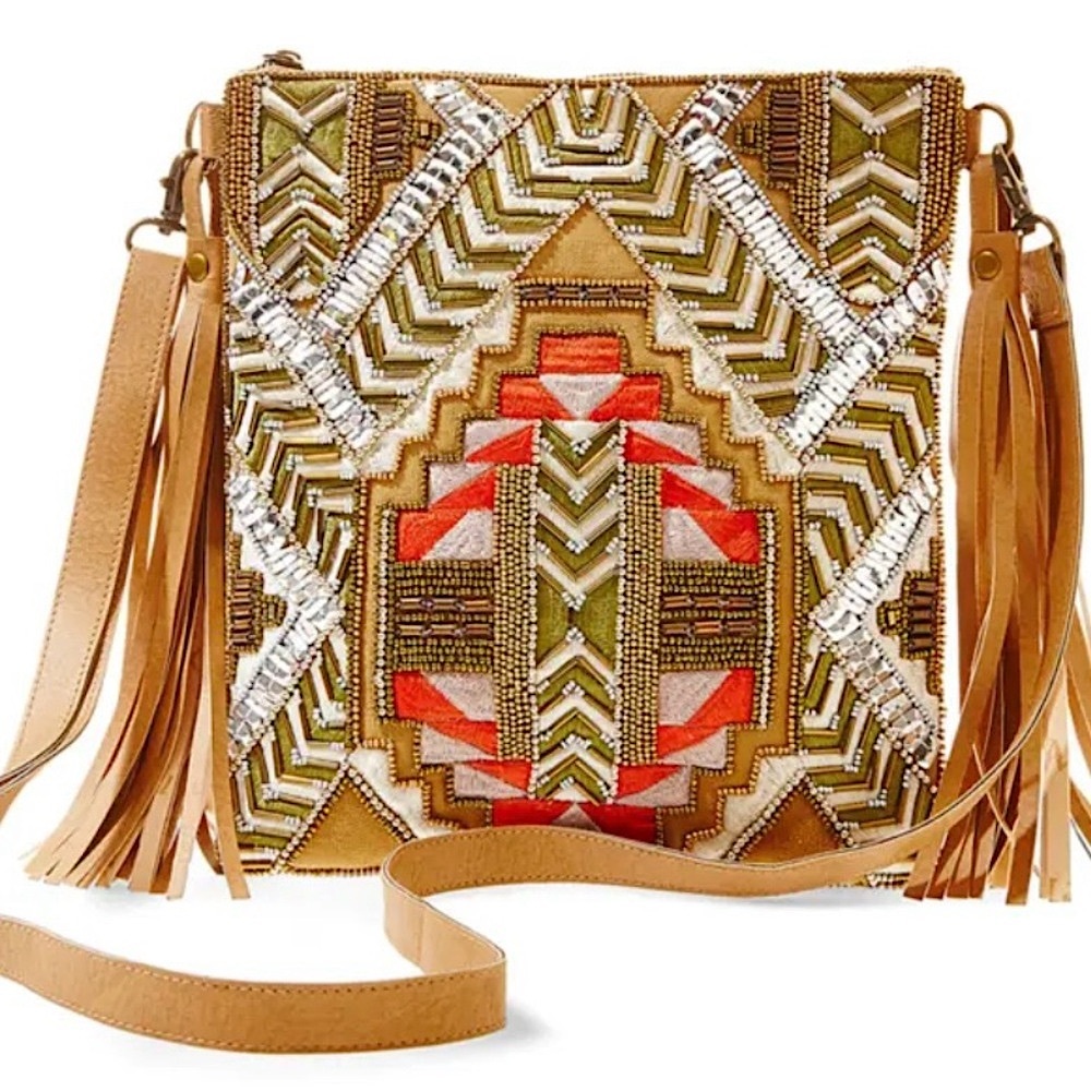 Big Buddha Beaded Bag Orange Embroidery